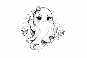 Spooky girly cute ghost giving middle finger flash tattoo idea
