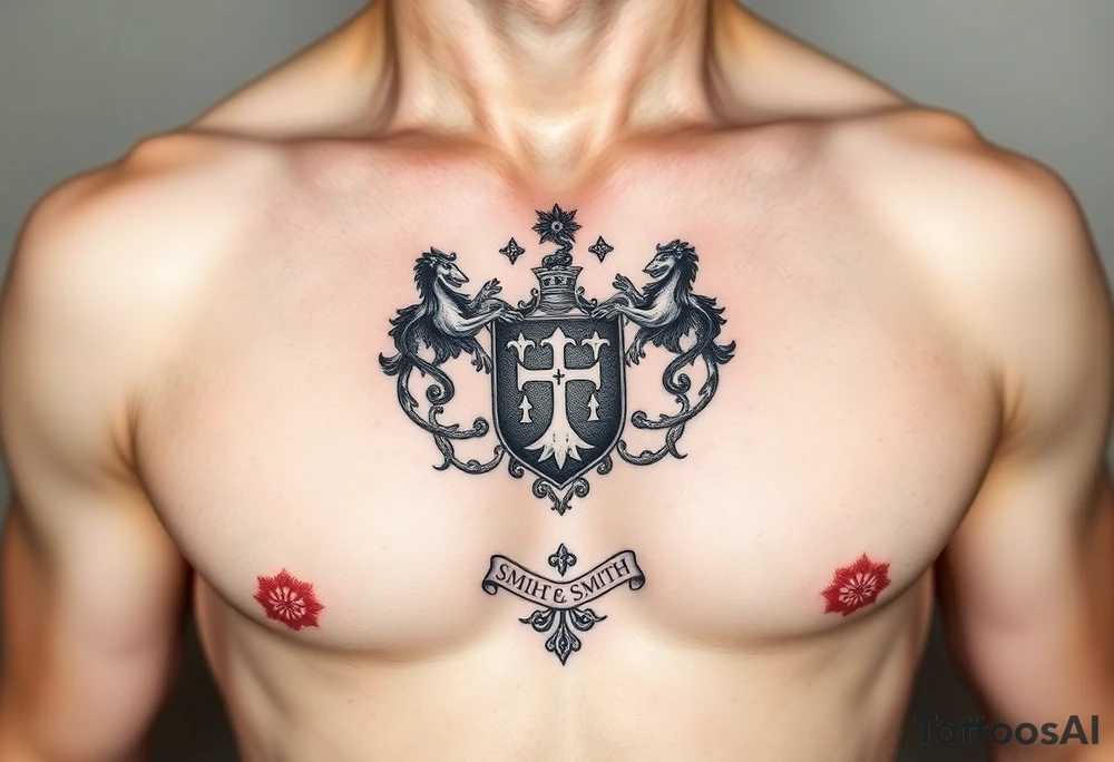 Powerful mideval Irish family crest for Smith. Full chest tattoo tattoo idea