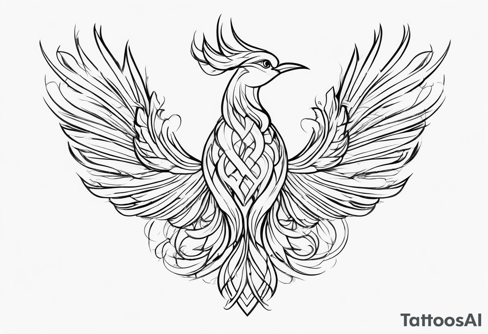 simple outline pheonix with a tail of shamrocks tattoo idea