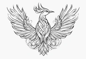 simple outline pheonix with a tail of shamrocks tattoo idea