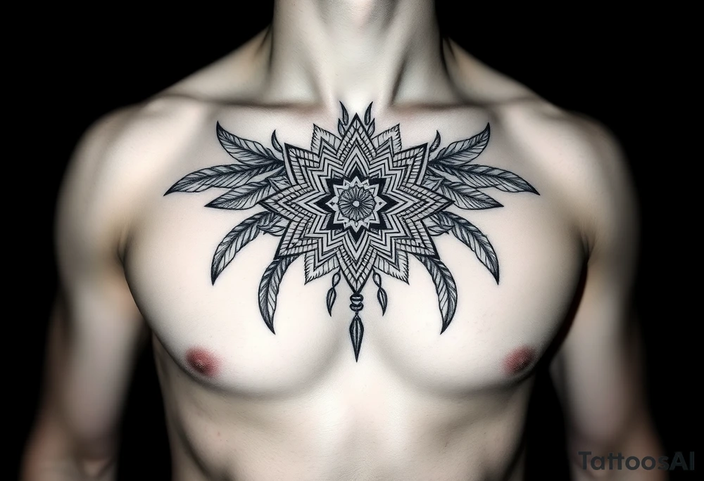 spiritual feathers ornamental mandala shaman tattoo idea