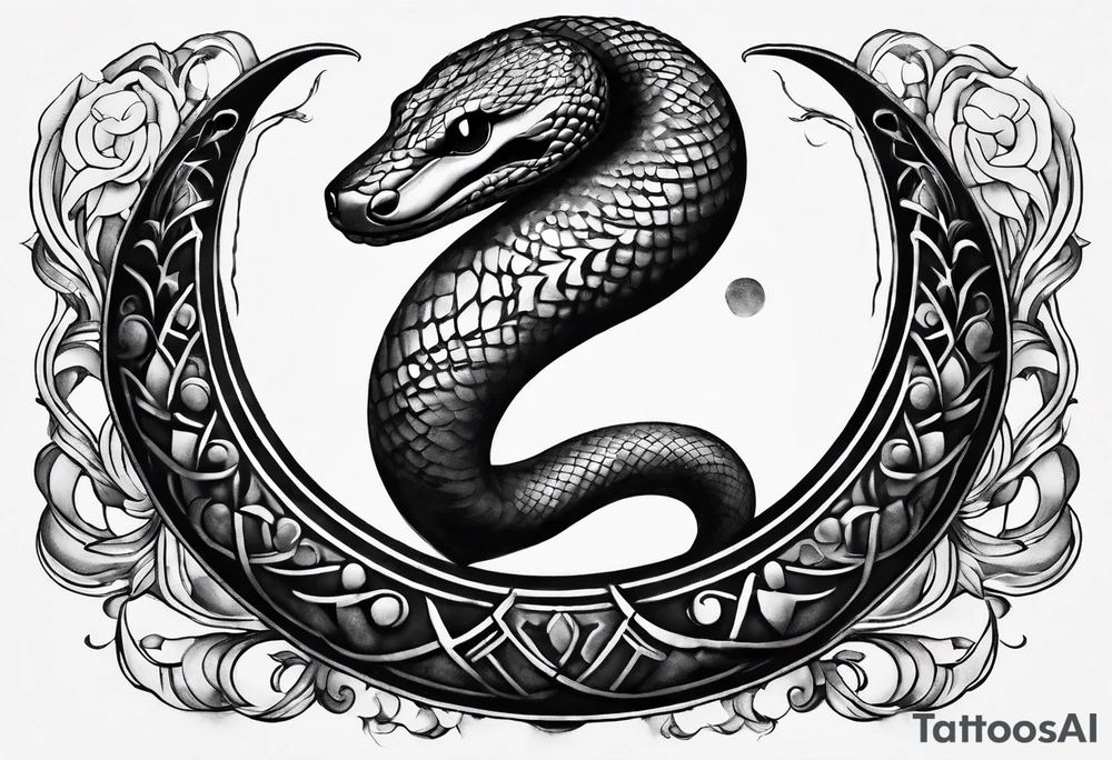 small snake wrapped around a crescent moon, simple and elegant, more moon than snake tattoo idea