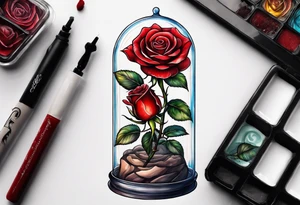 a red rose under a glass dome tattoo idea