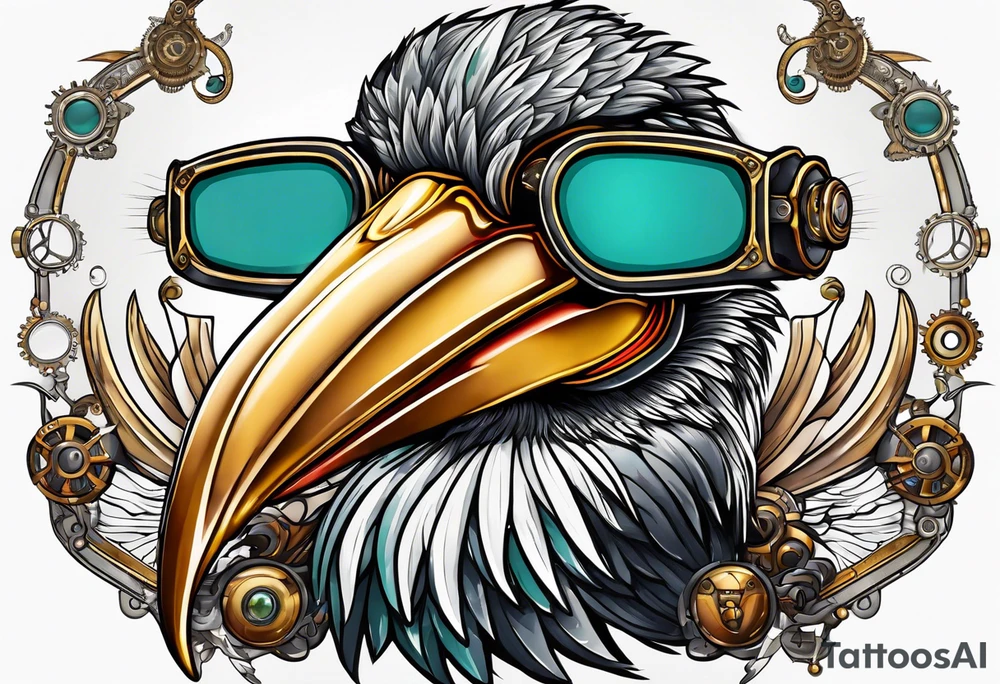 pelican wearing steampunk goggles tattoo idea