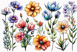 wild flowers long stems all watercolor tattoo idea