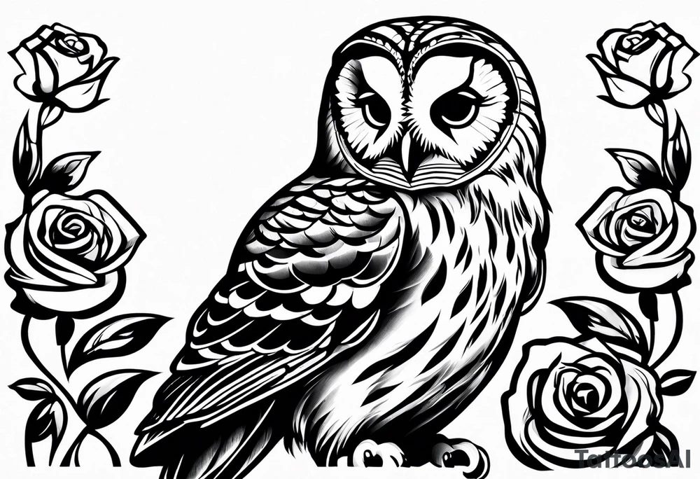 Barred owl and a rose tattoo idea