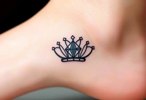 crown with a diamond-shaped gem in the center, rendered in simple black outlines with subtle metallic touches of silver and diamond-like glimmers tattoo idea