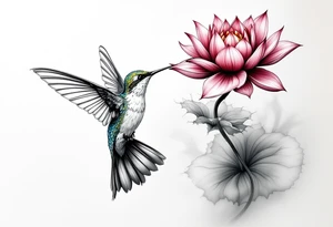 hummingbird drinking from lotus flower (Red and black colors only) tattoo idea