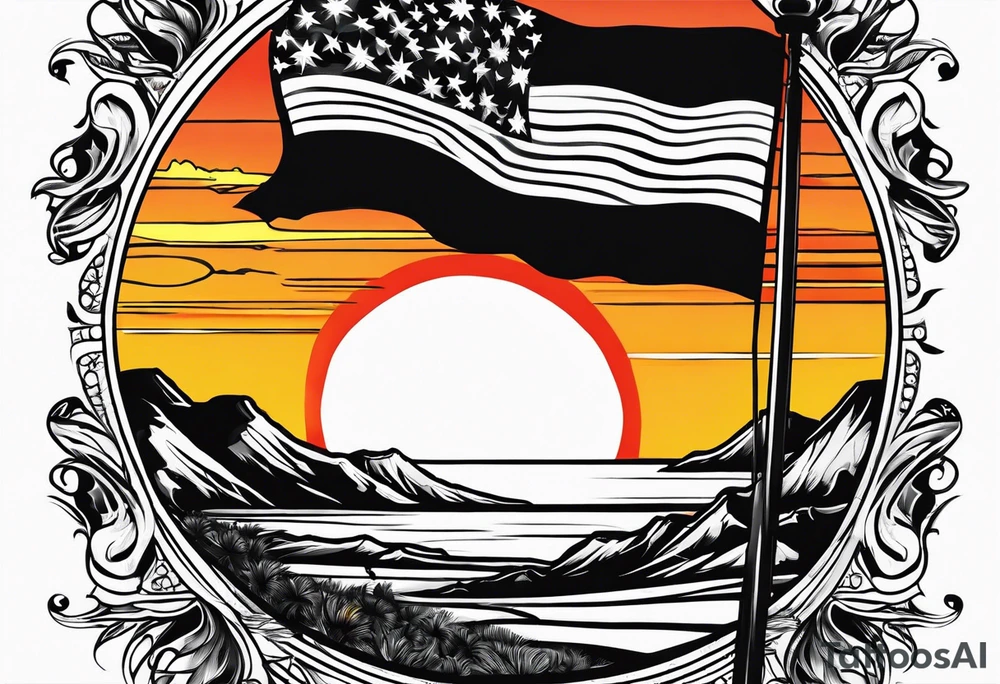 African sunset with flag of cameroun tattoo idea