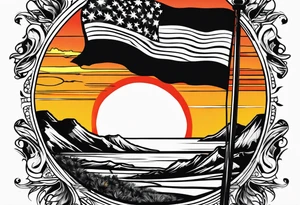 African sunset with flag of cameroun tattoo idea
