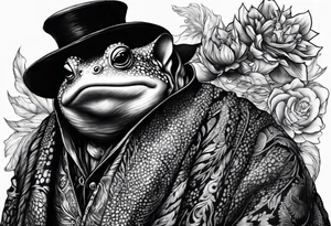 Toad man wearing a long fur coat tattoo idea