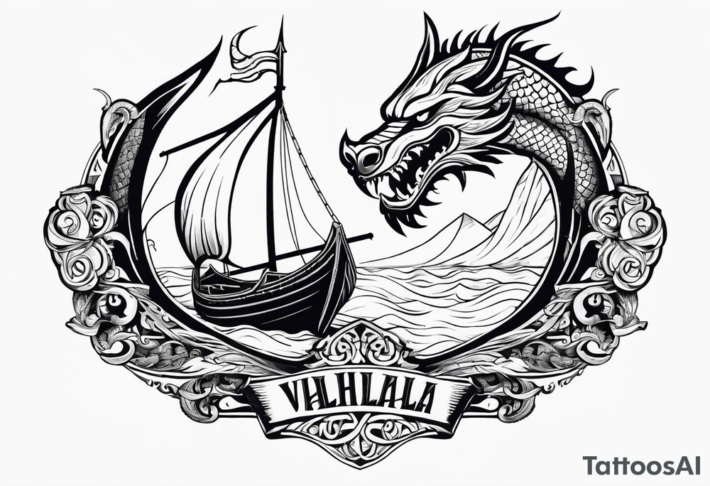 Valhalla sword shield viking ship dragon head tattoo idea Valhalla sword shield viking ship dragon head tattoo idea