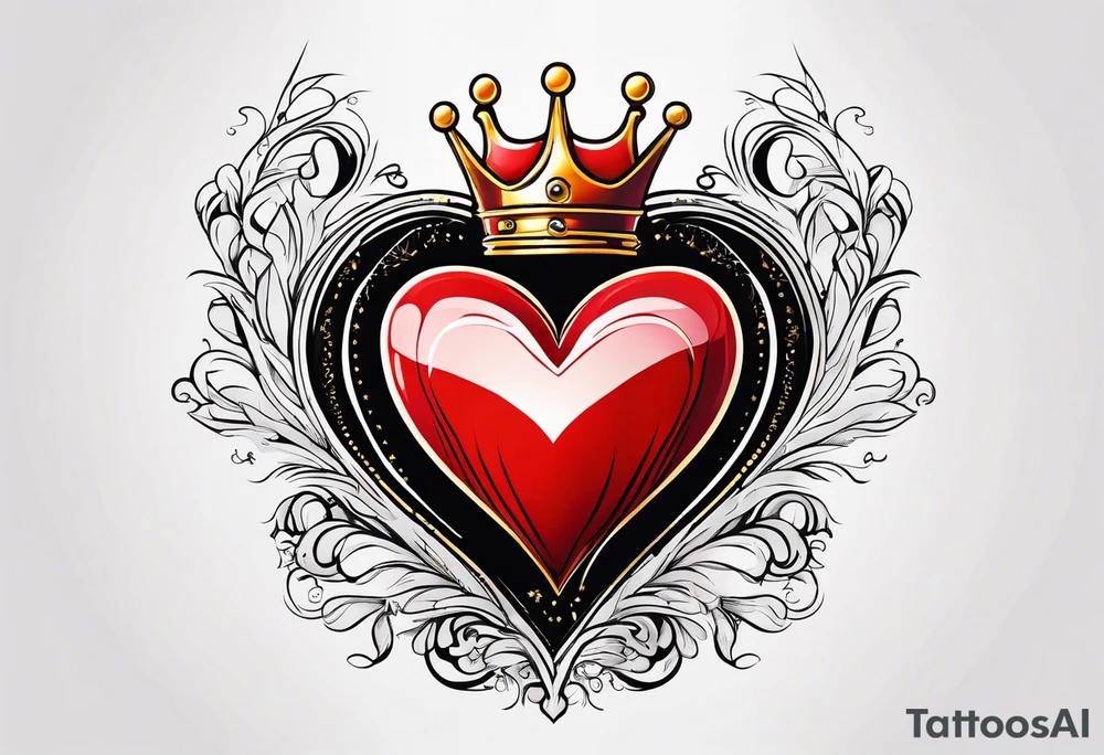 Red heart with a golden crown above it tattoo idea