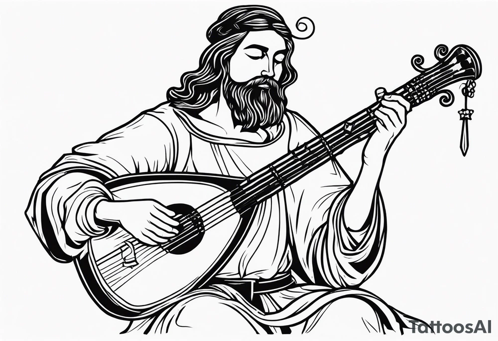 medieval man playing the lute tattoo idea