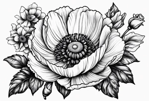 One poppy one rose two daisies tattoo idea