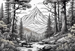 Forest with a lot of trees and animals roaming tattoo idea