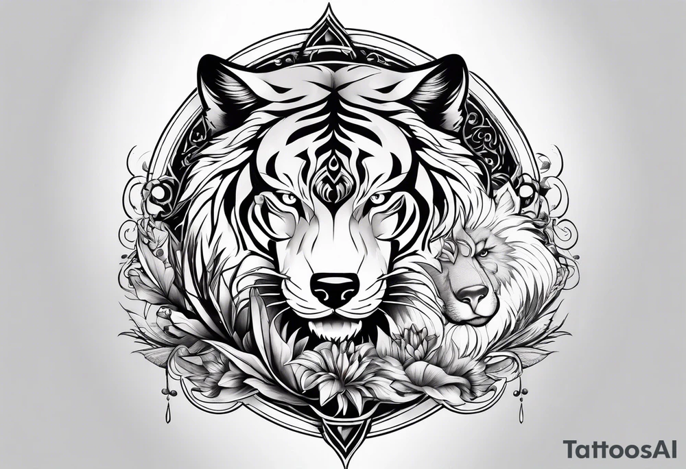 Wolf and dolphin and tiger tattoo idea