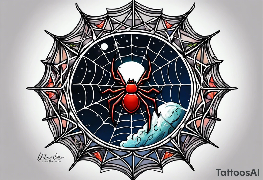 spider shooting web hangin down moon tattoo idea