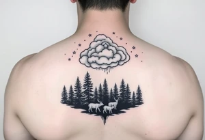 stars in the cloud with a stormy view with a forrest with animals tattoo idea