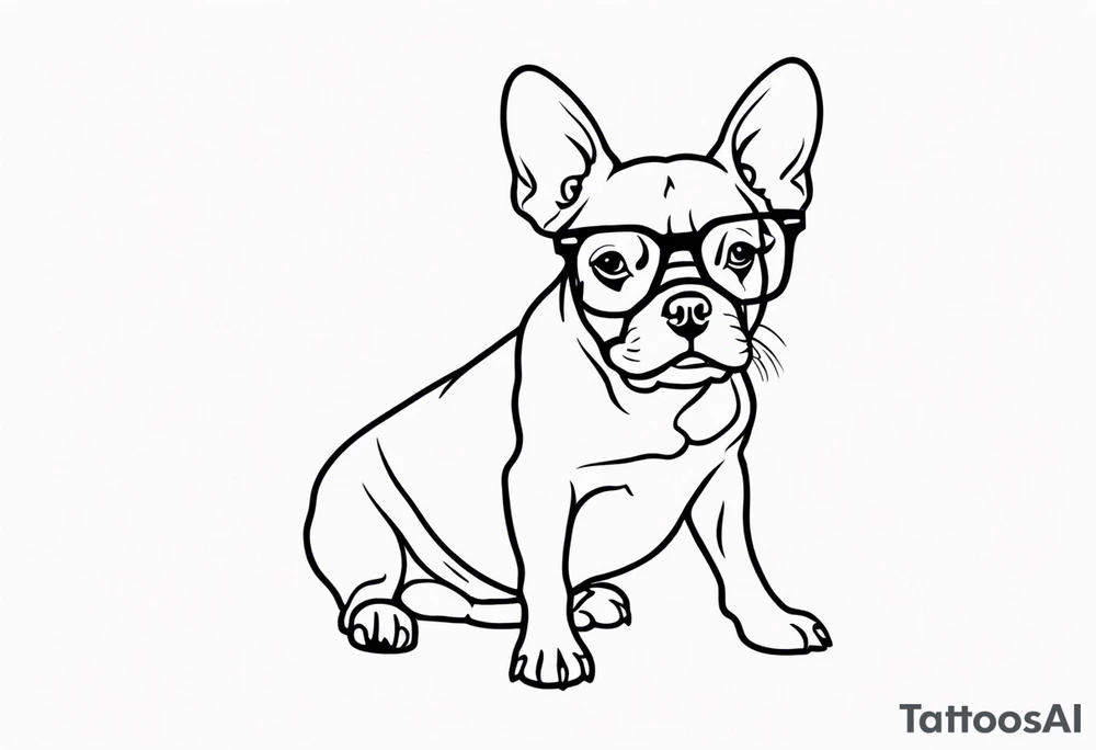 silhouette of french bull dog with glasses, tattoo to use as a couple tattoo idea