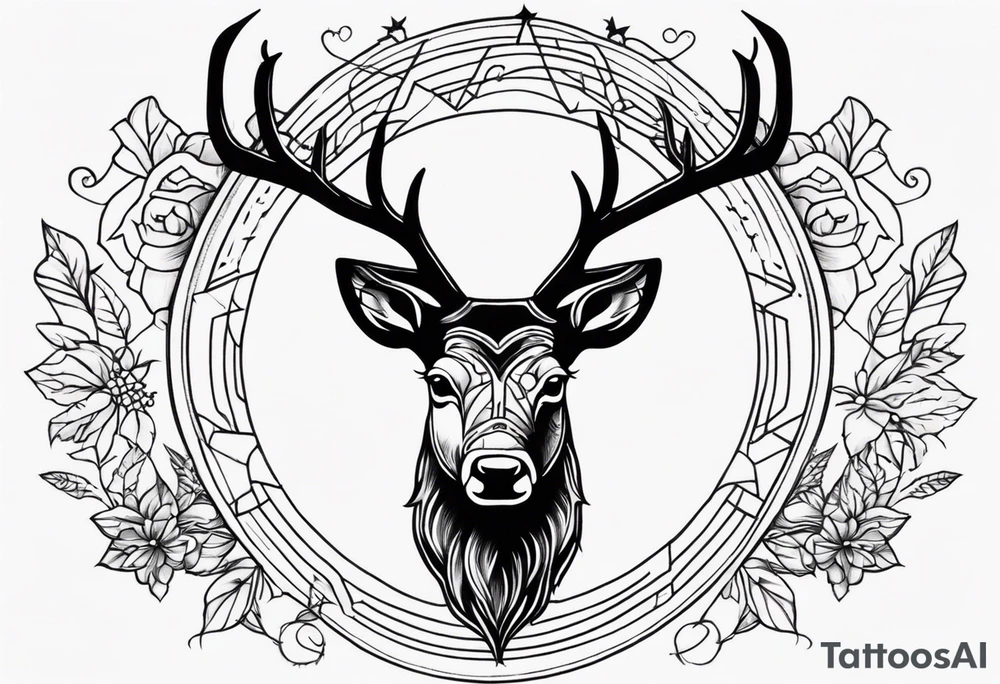 back tattoo of a front view reindeer with half the face as a skull tattoo idea