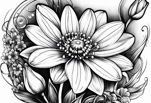 Daisy, Lilly of the valley, poppy, lily compass tattoo idea