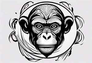 Create an abstract monkey icon on a small disconnected circle where the monkey is just a shape no face tattoo idea