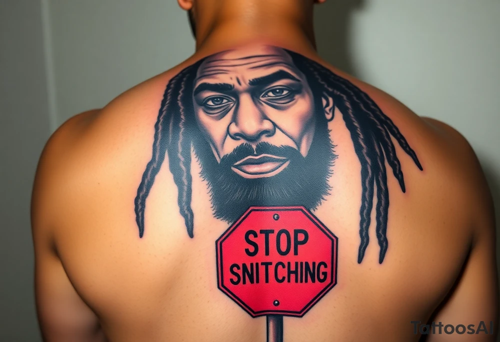 mac dre  with a stop sign that says STOP SNITCHING tattoo idea