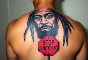 mac dre  with a stop sign that says STOP SNITCHING tattoo idea