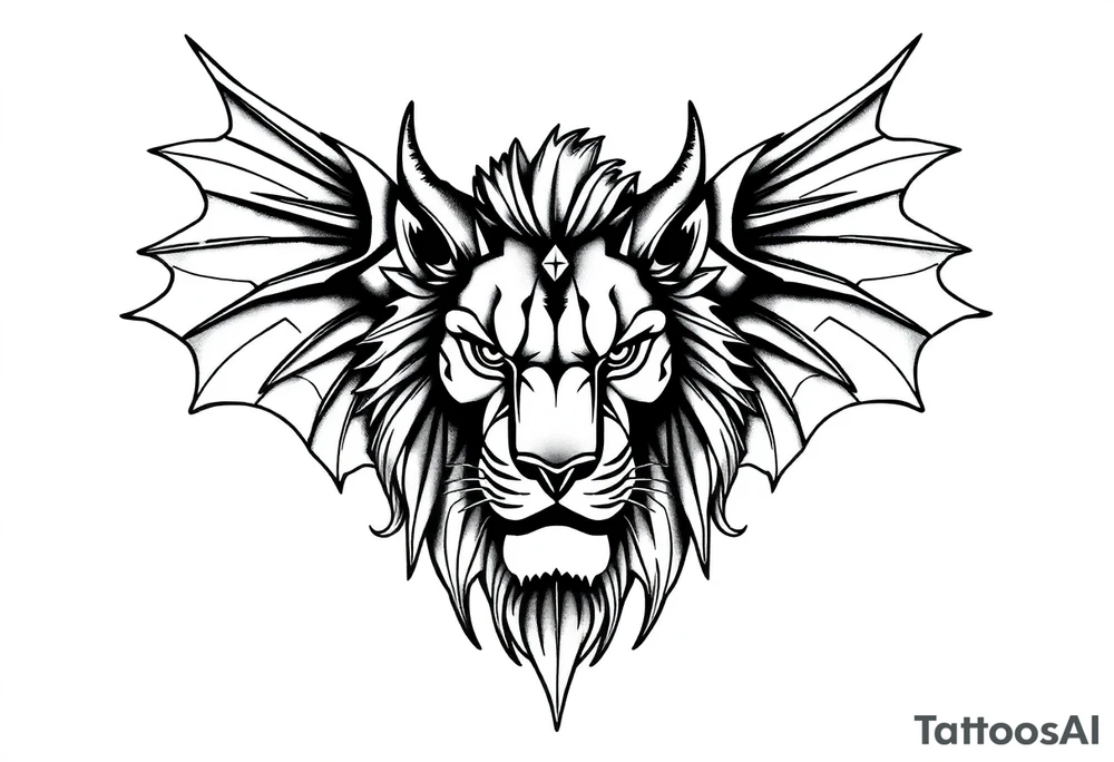 Female Lioness dragon face angel wings tattoo idea