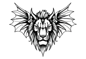 Female Lioness dragon face angel wings tattoo idea