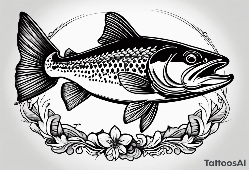 A small tattoo featuring a lovestruck trout as the main theme, drawn without lines, using only color combinations. tattoo idea