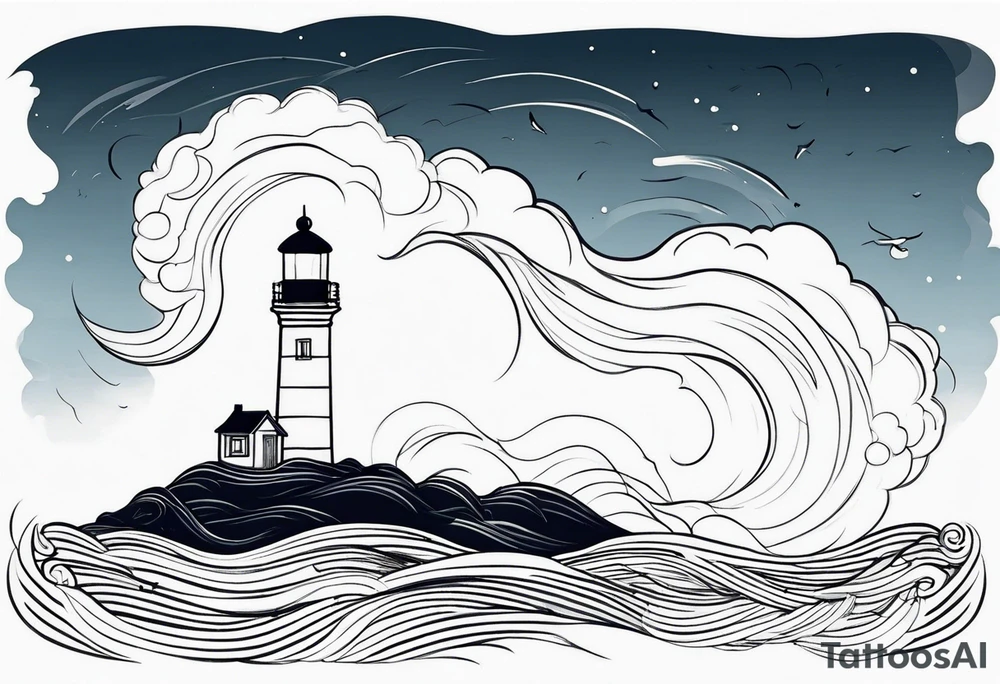 lighthouse, rough sea, fine line tattoo idea