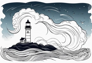 lighthouse, rough sea, fine line tattoo idea