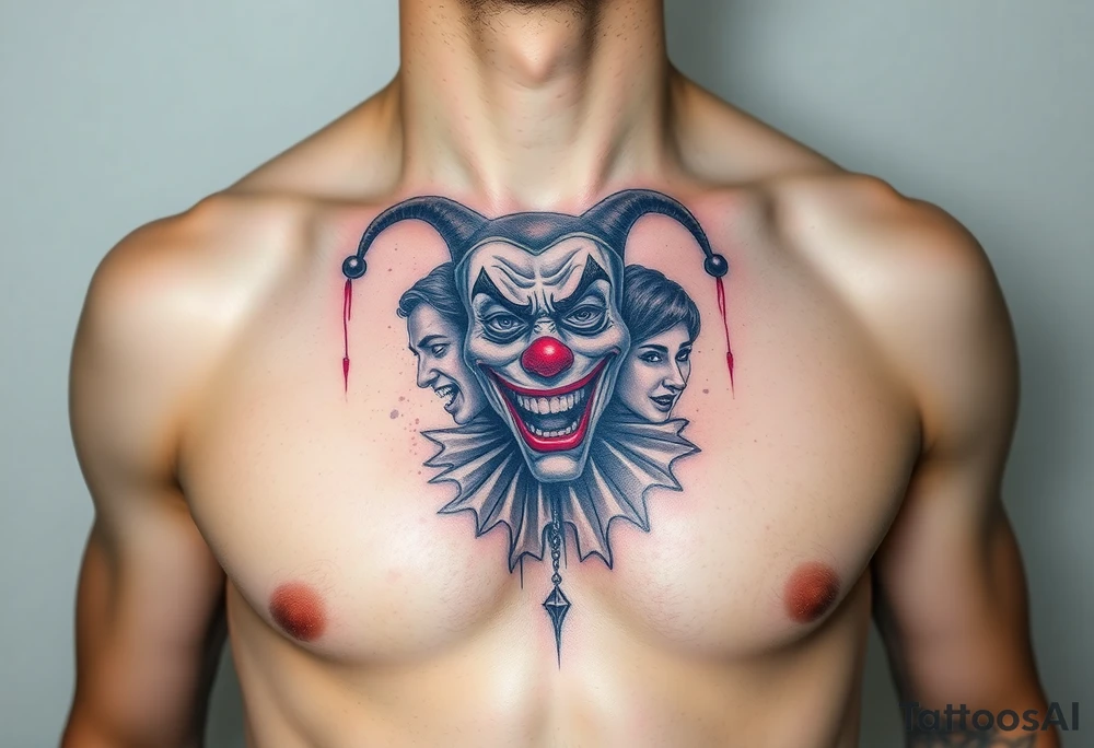 jester collage of emotions tattoo idea