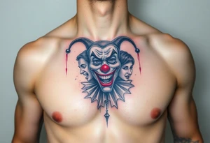 jester collage of emotions tattoo idea