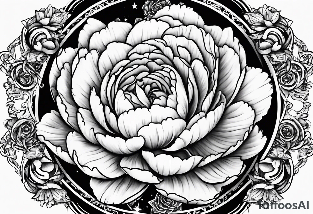 Peonies roses evil eye moon stars triangles tattoo idea