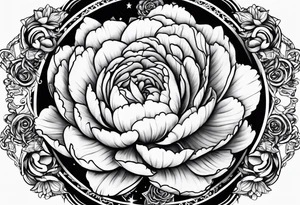 Peonies roses evil eye moon stars triangles tattoo idea
