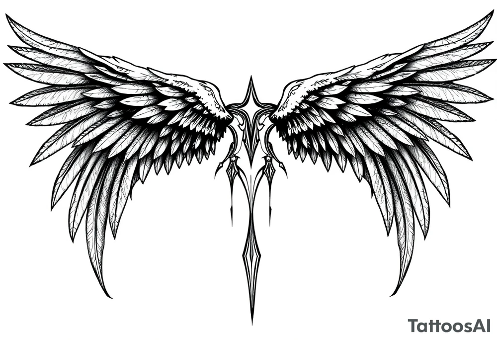 Long Angelwings straight down tattoo idea