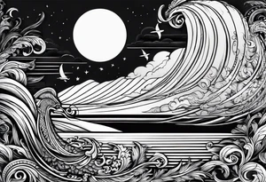 phoenix survolant un voilier. lune. phare marin tattoo idea