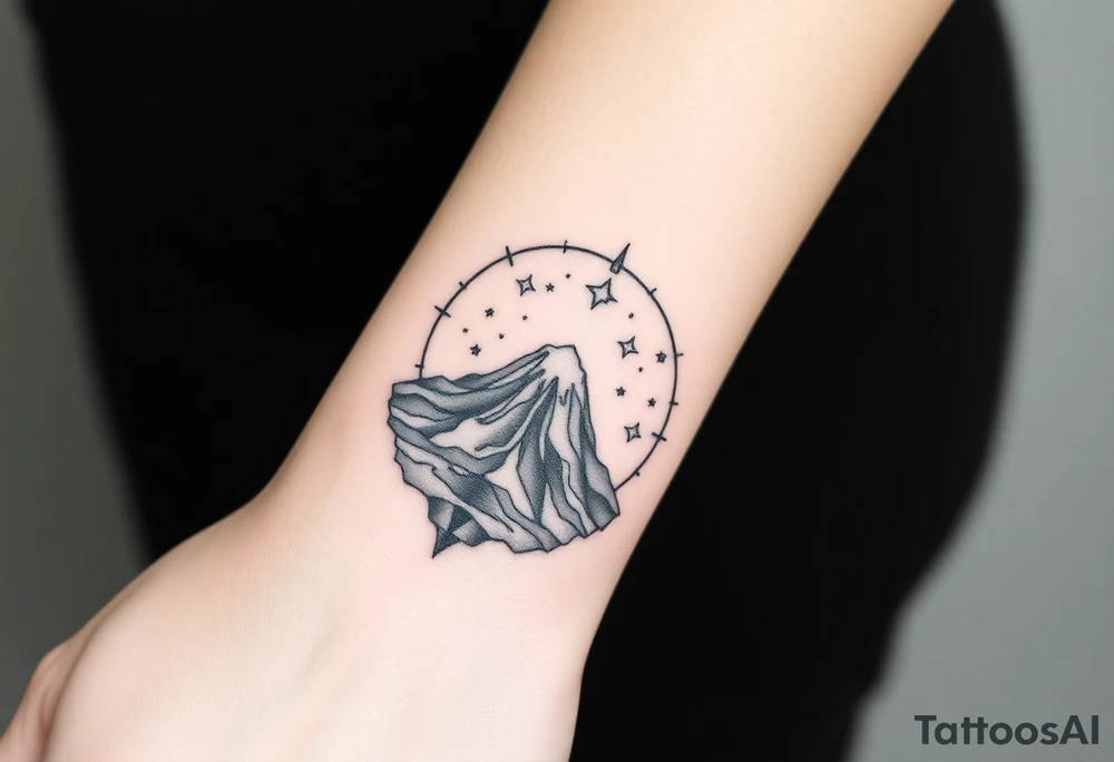 Geometric Volcano within Capricornus star constellation tattoo idea