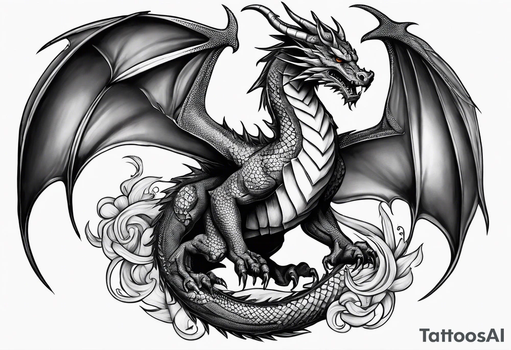 Powerfull magestic medieval black fire dragon tattoo idea Powerfull magestic medieval black fire dragon tattoo idea