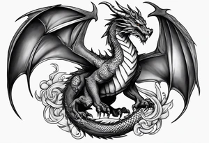 Powerfull magestic medieval black fire dragon tattoo idea