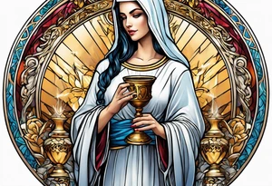 Female saint holding a chalice tattoo idea