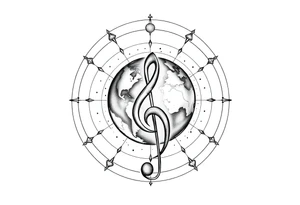 system of the universe with earth and a clef for my love to music, tattoo idea