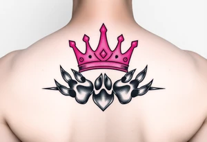 pink princess crown on top of paw prints tattoo idea