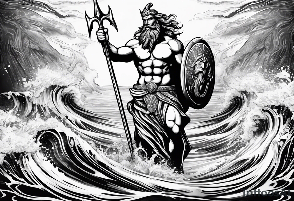 Poseidon on water with his trident tattoo idea