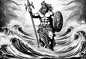 Poseidon on water with his trident tattoo idea