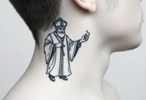 Russian orthodox priest in a detailed vestment swinging censer chains tattoo idea