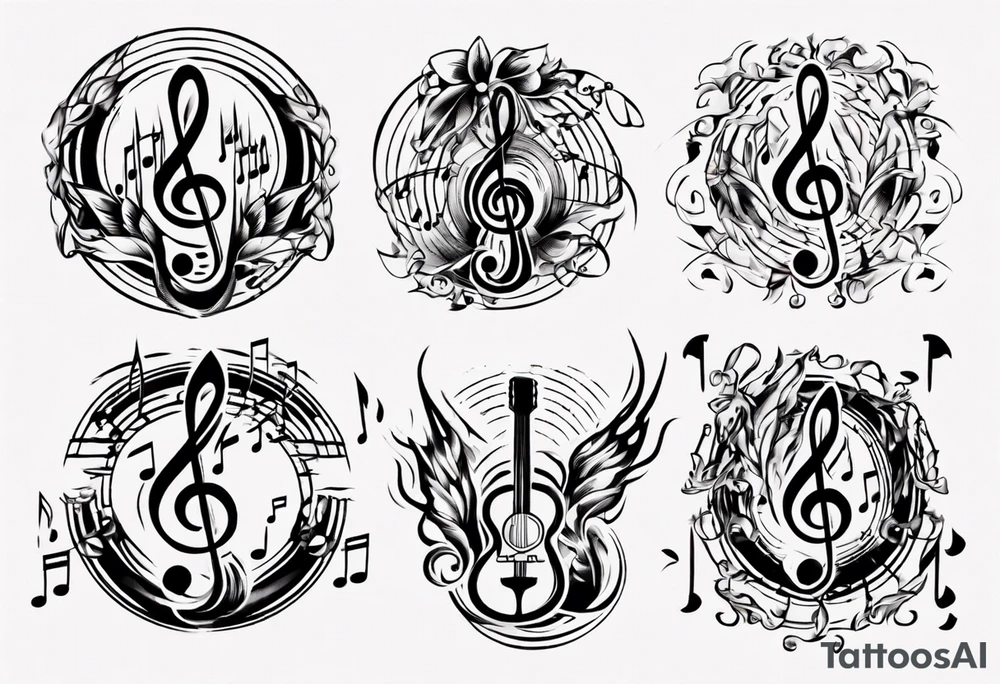 music stave hearth tattoo idea